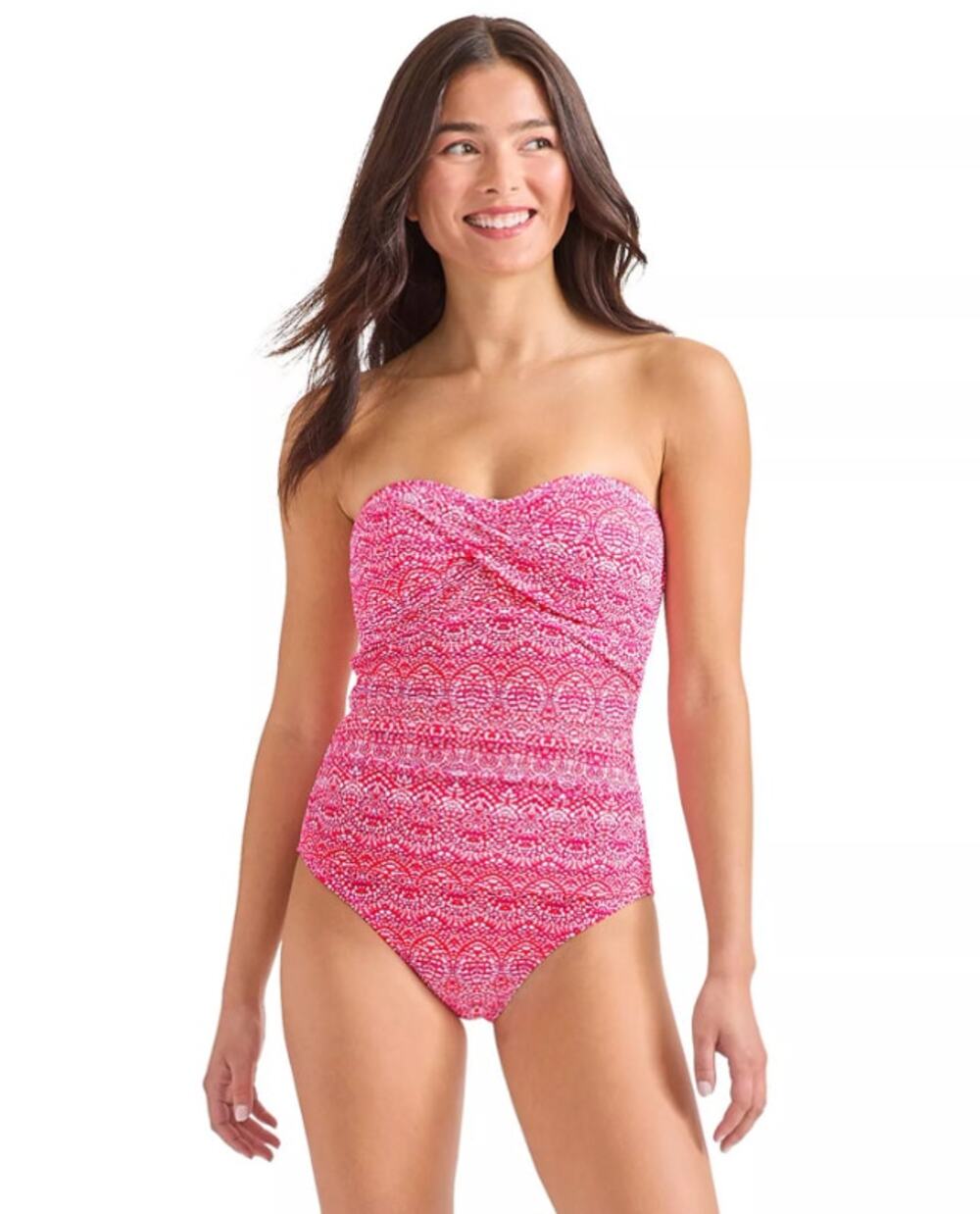 TOMMY BAHAMA Island Cays Point Bandeau One Piece Swimsuit Size 16 Pink Maui NWT